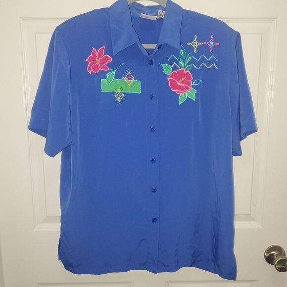 Koret Blue Casual Button Down Shirt with Embroidered Details - Picture 1 of 6